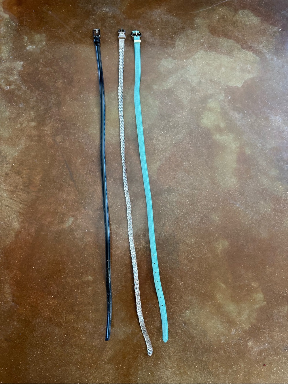 Women’s Thin Leather and Braided Belts Set - Black, Cream, Turquoise 38 inches